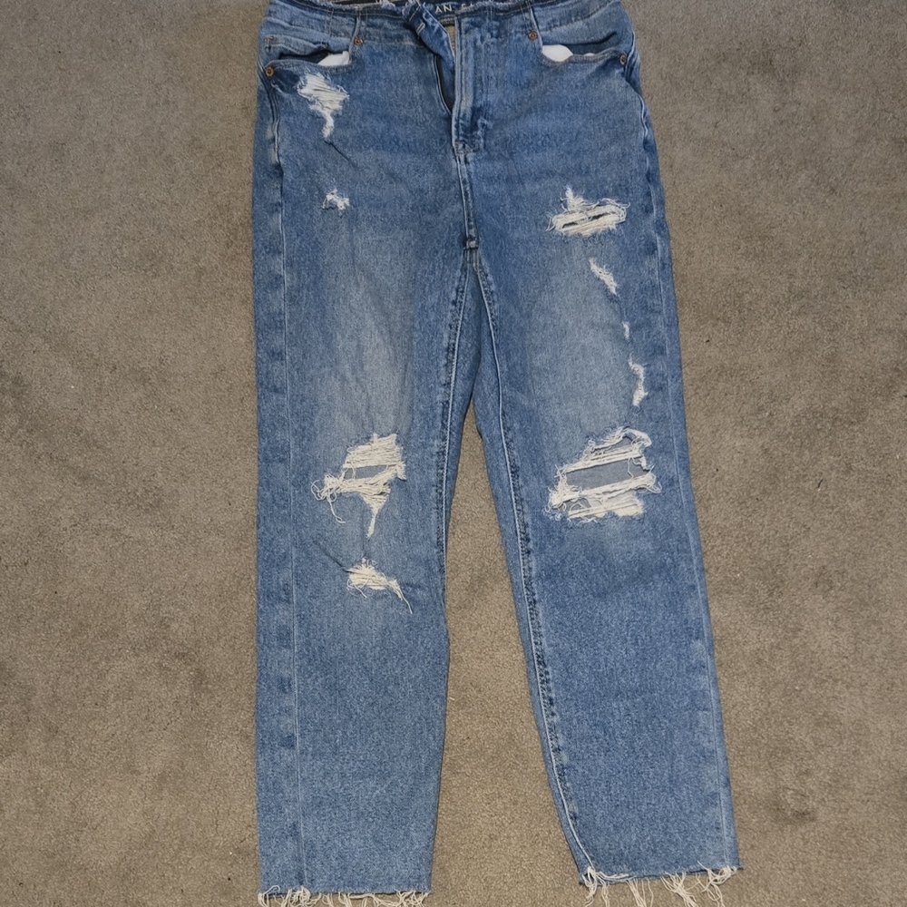 American Eagle Outfitters Distressed Blue Straight Leg Jeans